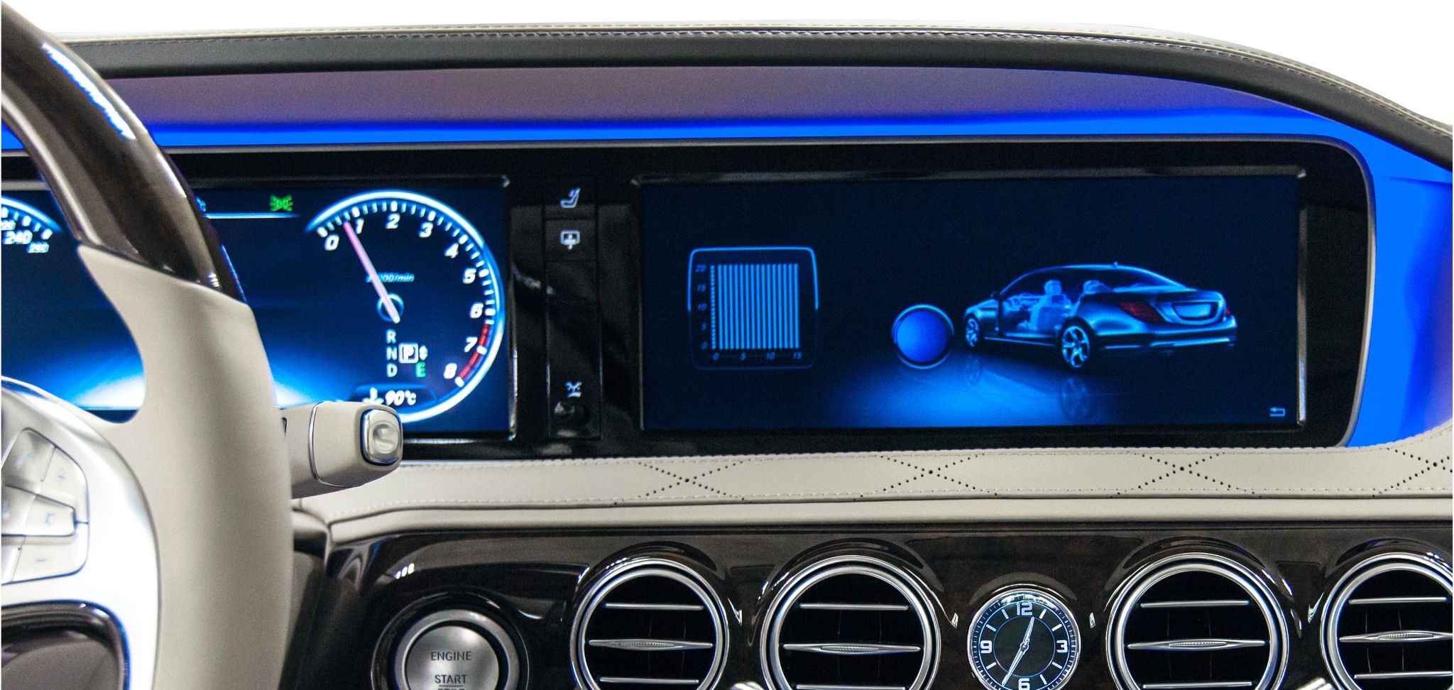 A modern vehicle infotainment center photo taken from inside the car.